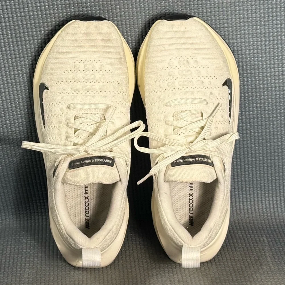 Nike Women's White Cream Running Shoes with Black Swoosh